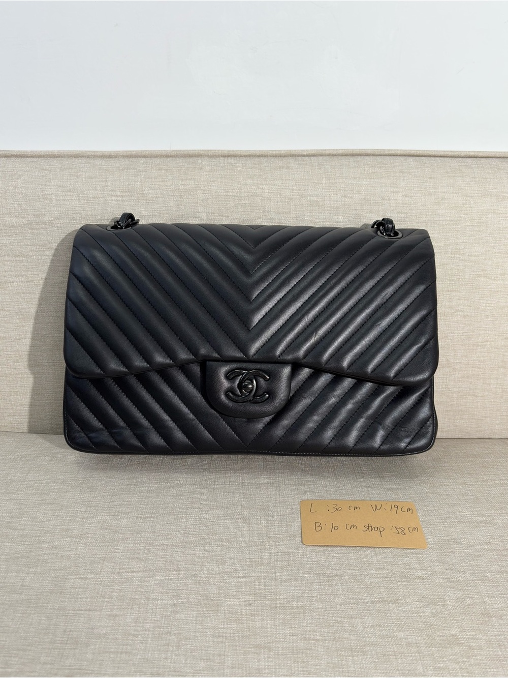 CHANEL Jumbo So Black Chevron Quilted Double Flap